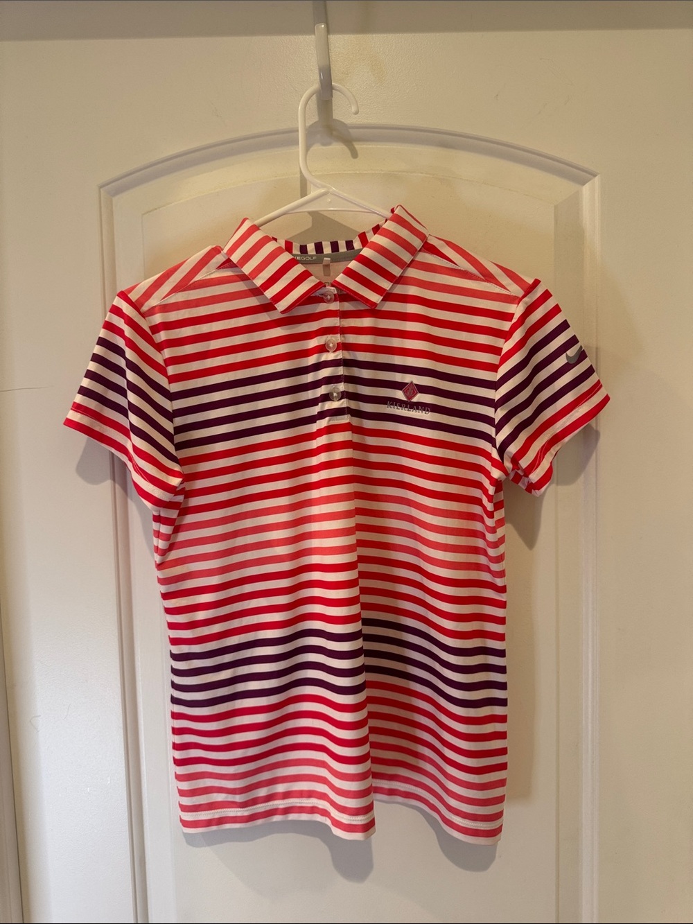 Nike Girls' Striped Golf Polo - Red, Pink & Purple